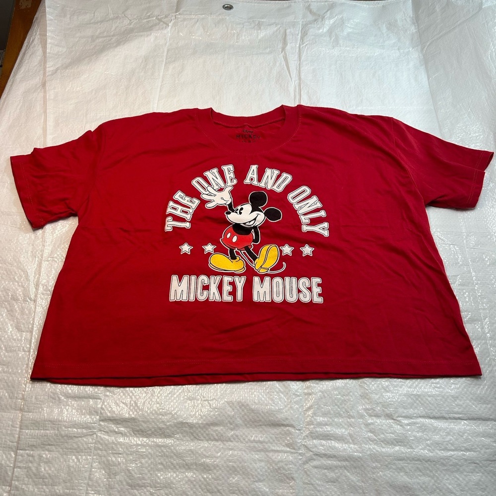 Disney Mickey Mouse Graphic Cropped T-Shirt Red Women's Size L "The One And Only